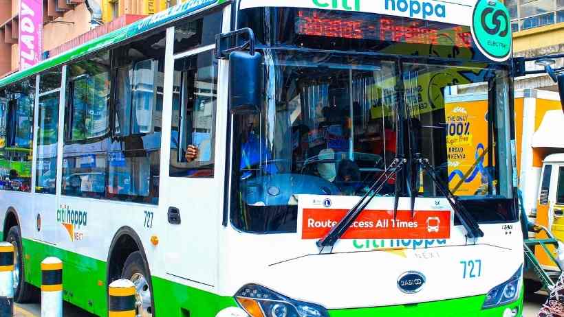 Nairobi commuters boarding electric bus after fare increase