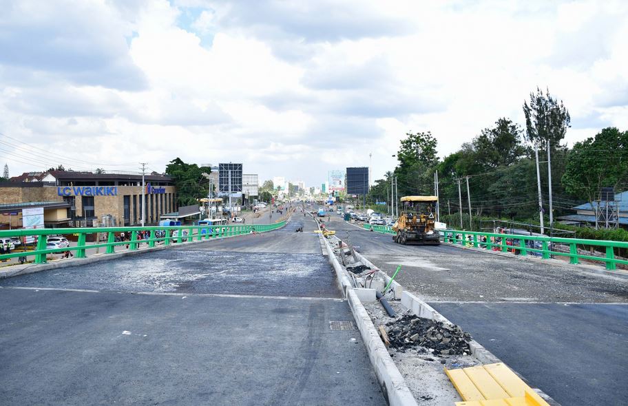 Construction progress on the Ngong Road–Naivasha Road flyover near Junction Mall in Nairobi
