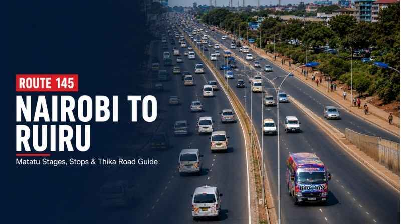 Route 145 Nairobi to Ruiru: Matatu Stages, Stops & Thika Road Guide Route 145 matatu travelling on Thika Road between Nairobi CBD and Ruiru.