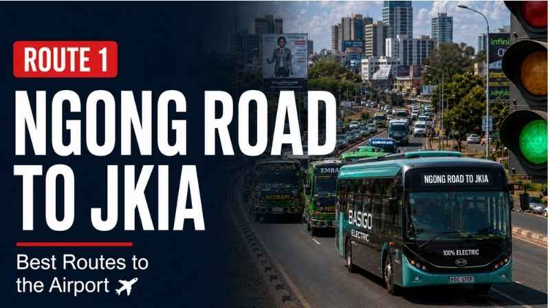 Ngong Road to JKIA Airport Route Traffic travelling along Ngong Road in Nairobi