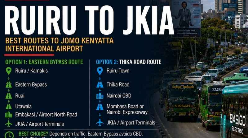 Ruiru to JKIA via Eastern Bypass Traffic travelling along the Ruiru and Eastern Bypass corridor in Nairobi