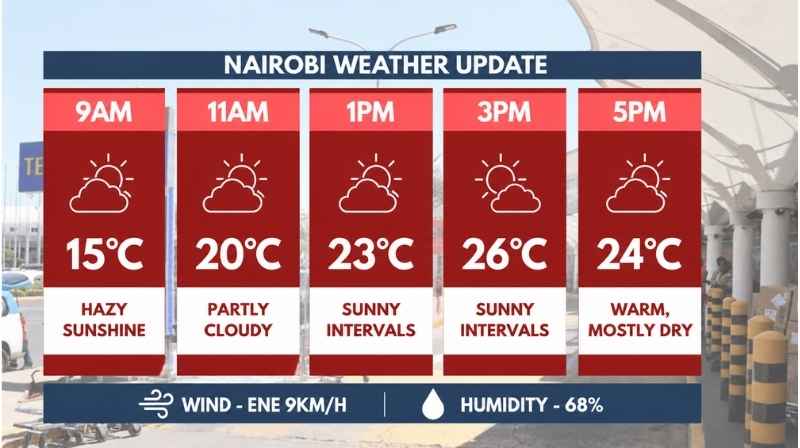 Nairobi Weather Today – September 3, 2026 Hourly Forecast Nairobi weather today September 3, 2026 showing temperatures and conditions from 9am to 5pm